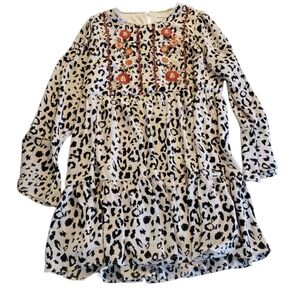 Savanna Jane Black and White Long Sleeve Dress with Floral Embroidery